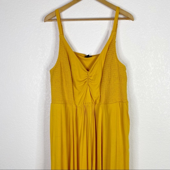Torrid Mustard Yellow Smocked Side Midi Dress - Picture 2 of 7